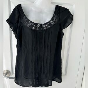 White House Black Market Black Butterfly Sleeve Lace Silk Top Whimsigoth Small
